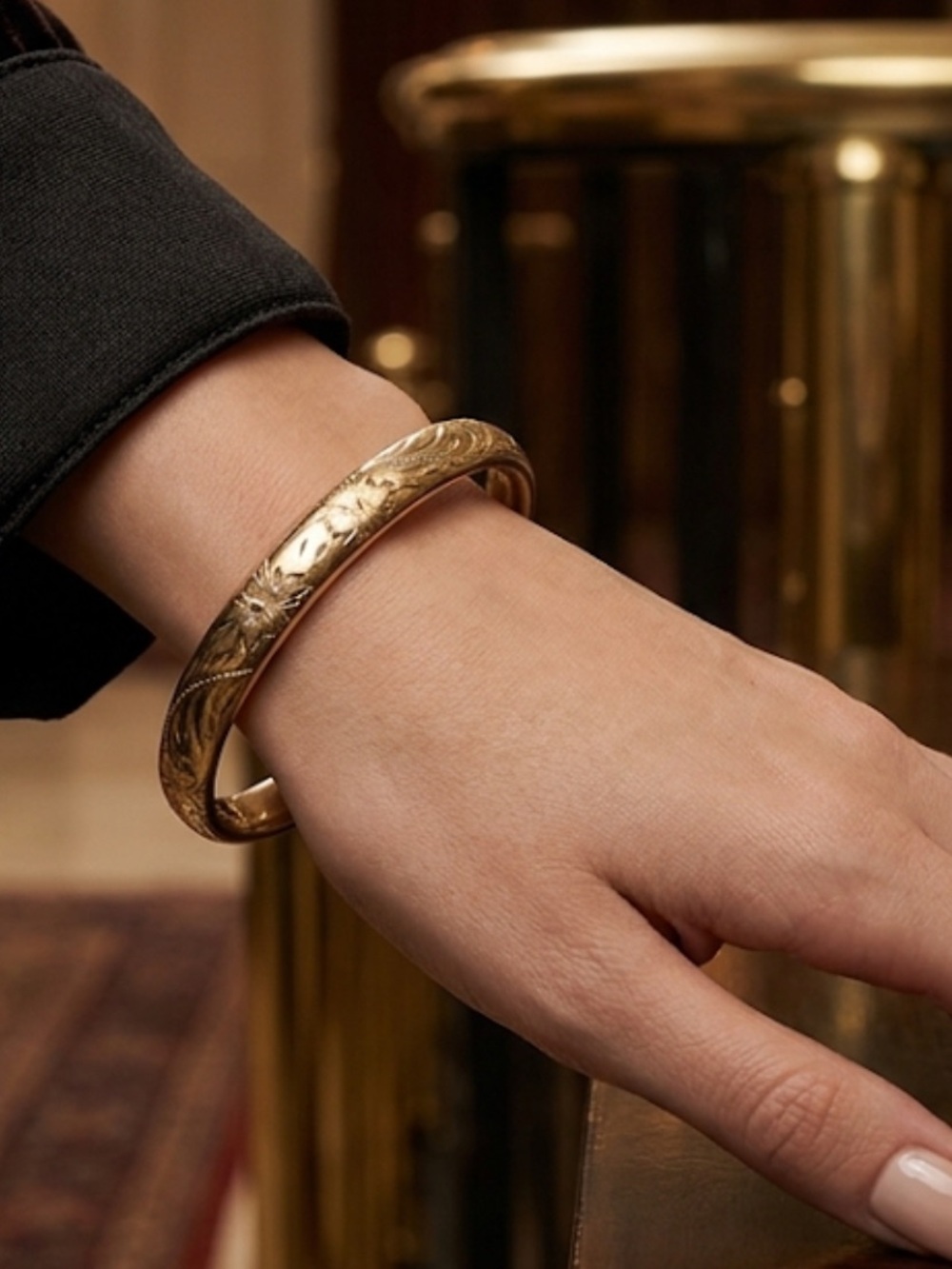 vintage floral engraved bangle bracelet 12k gold plated